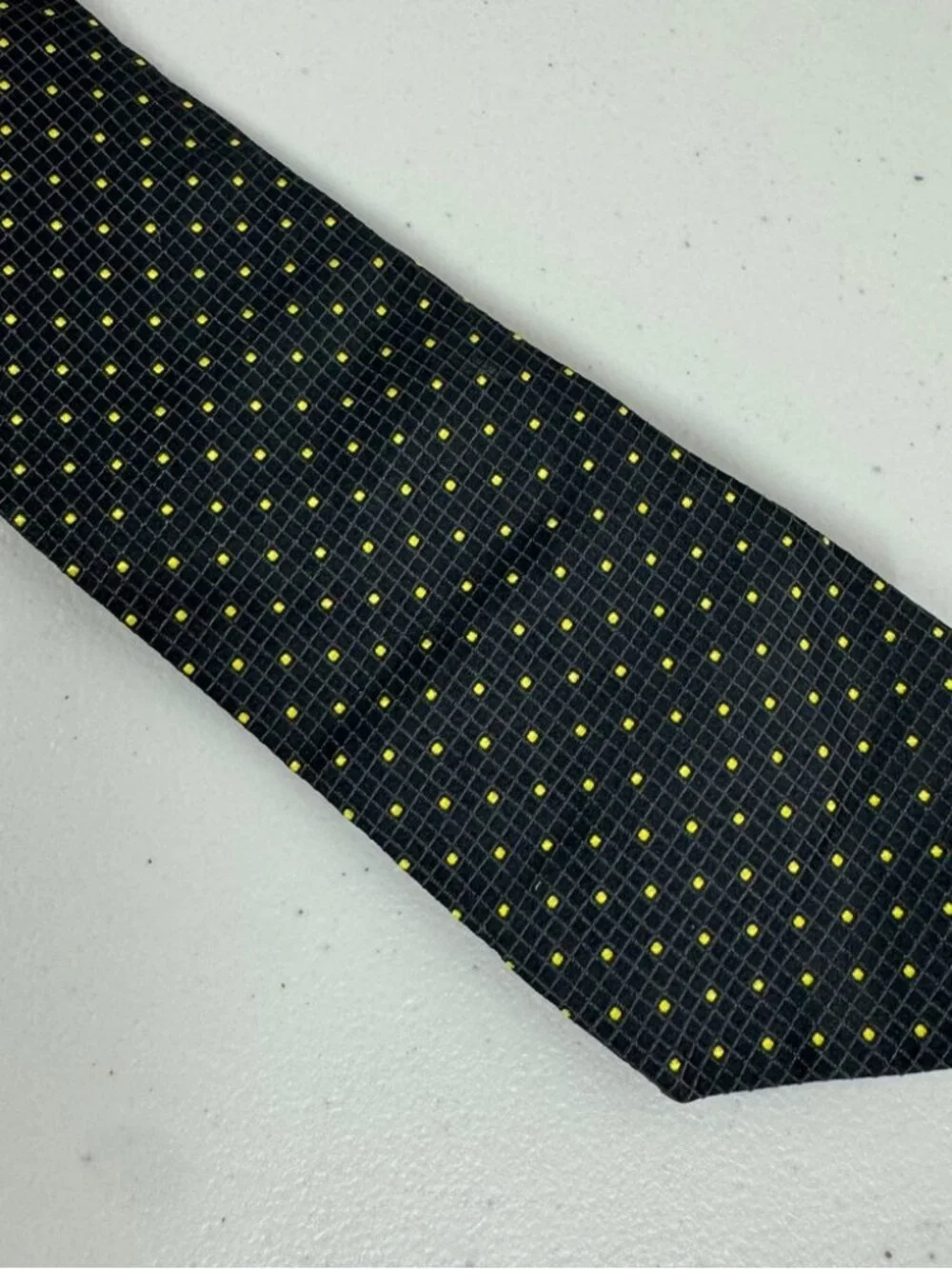 Gucci Silk Tie Gray Yellow Micro Dot Pattern Designer Luxury Necktie